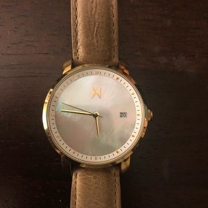 Women’s watch, abalone shell, tan leather